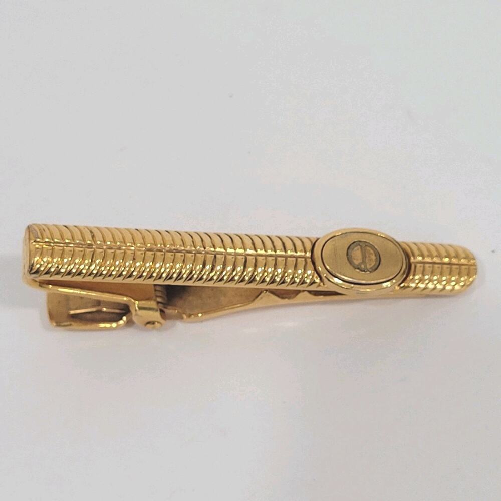 Dunhill Vintage Tie Clasp Clip Bar Gold Retro Geometric Glam Logo Designer